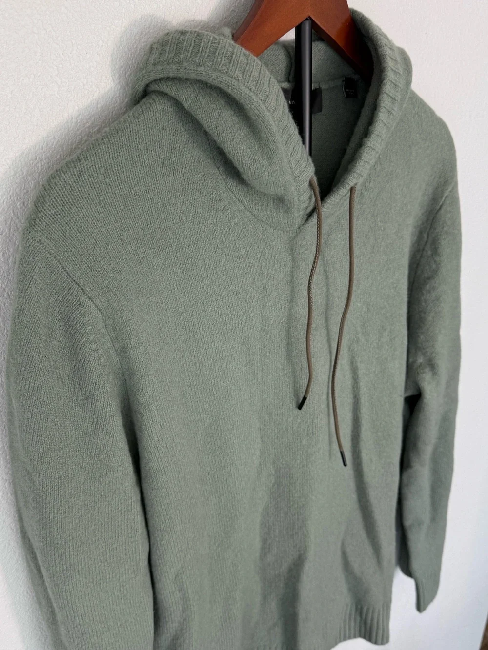 Vince Merino Wool Yak Blend Knit Hoodie Sage Green Quiet Luxury Men Size XL